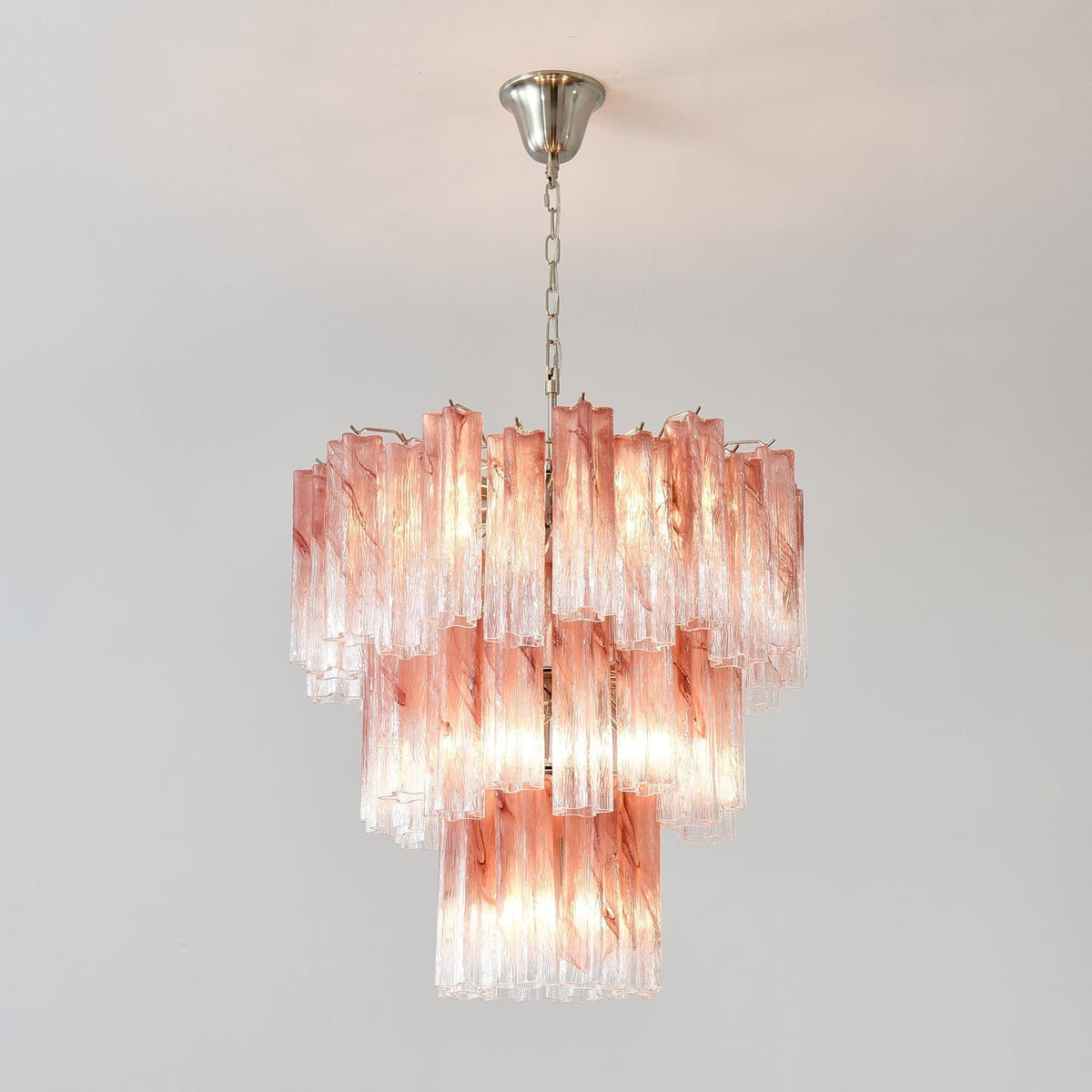 Liorinira Chandelier Pink Glass Tubes Layered Modern