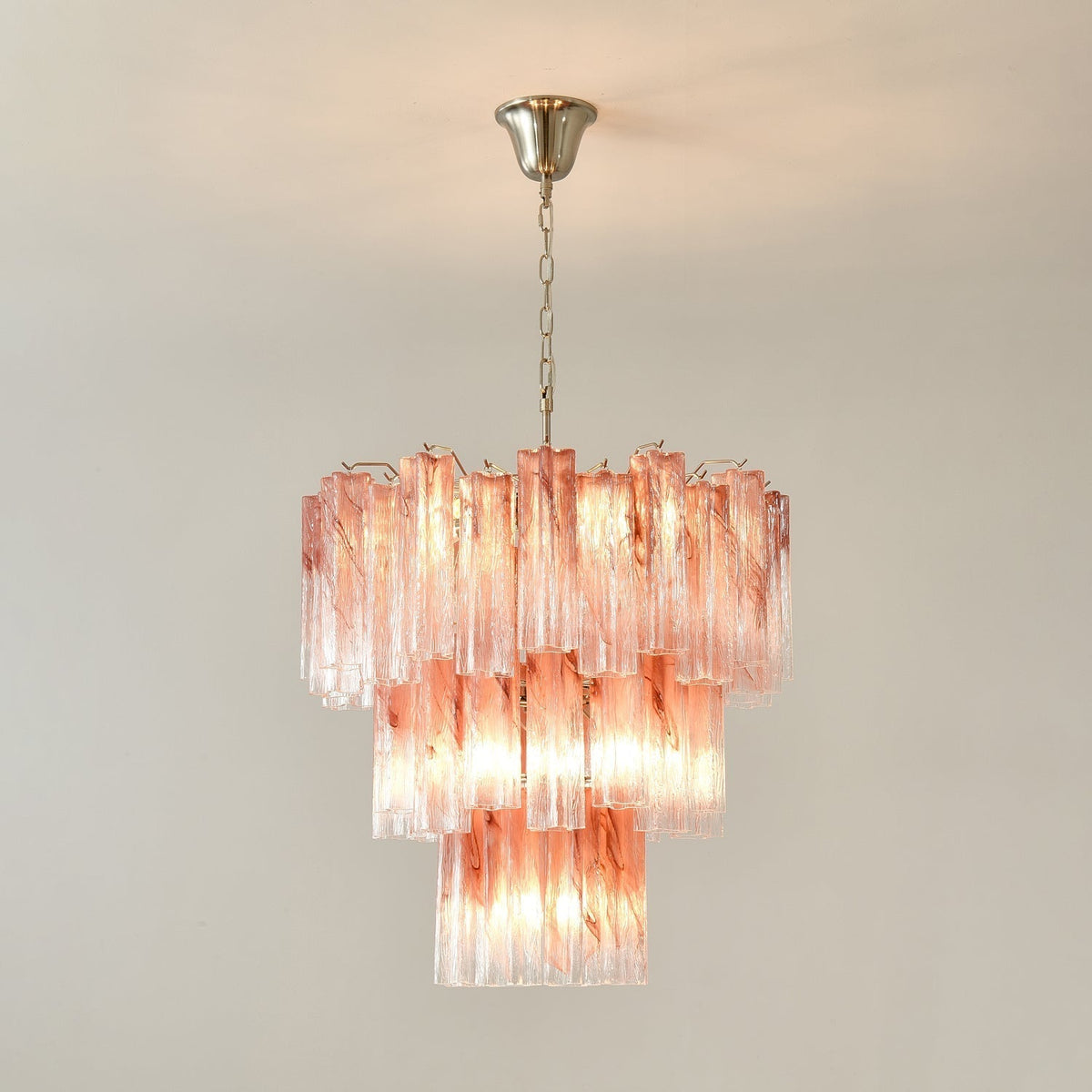 Liorinira Chandelier Pink Glass Tubes Layered Modern