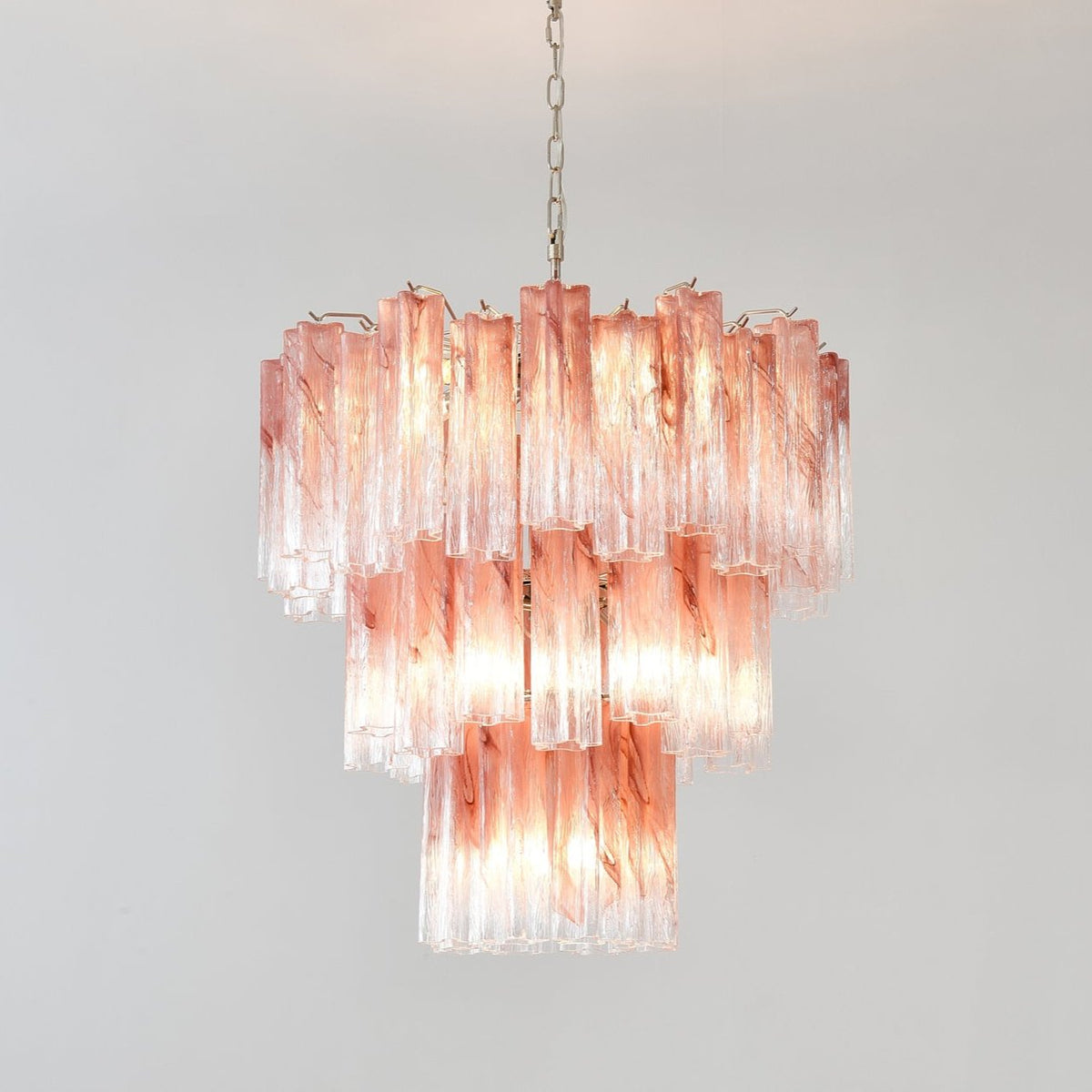 Liorinira Chandelier Pink Glass Tubes Layered Modern