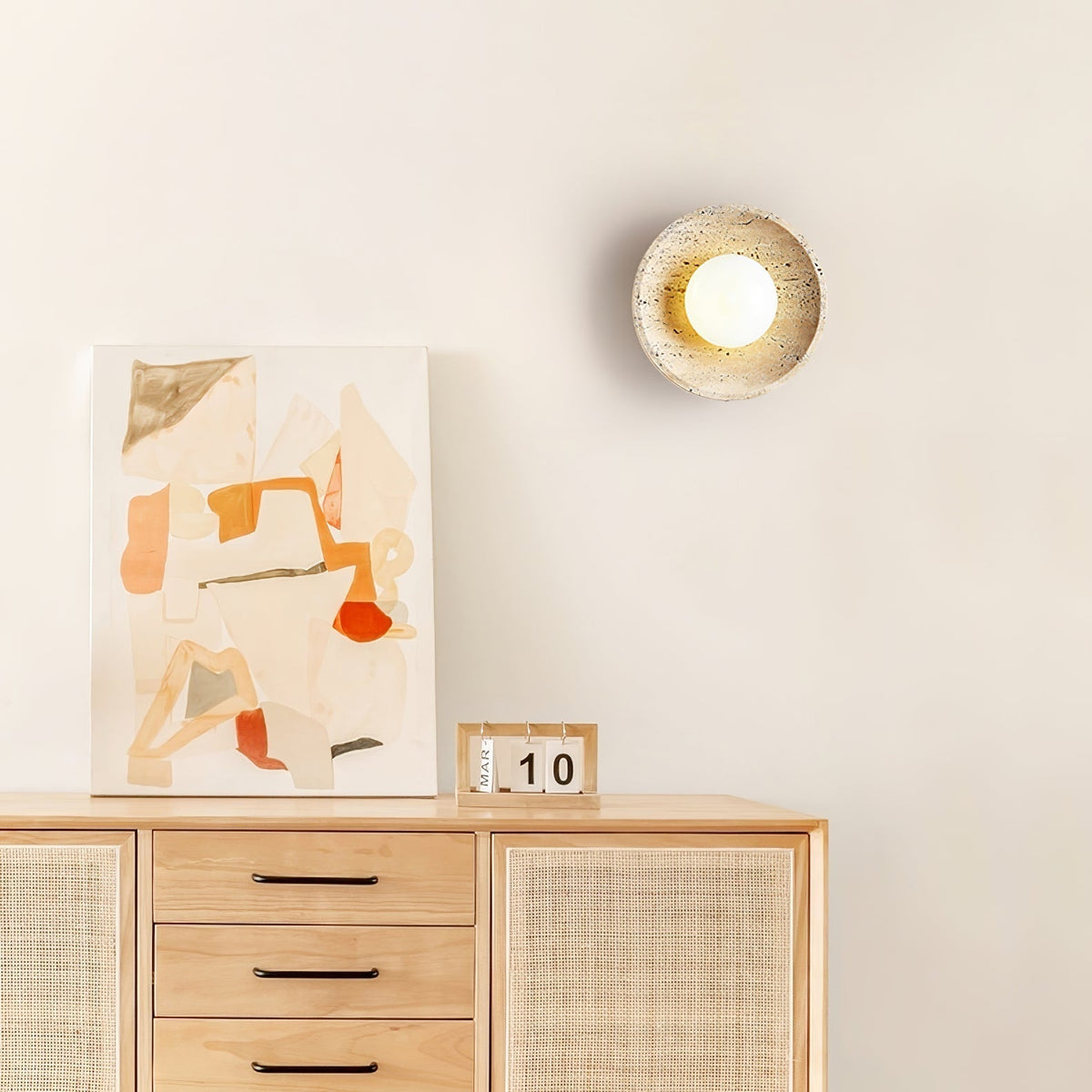 Tavik Bowl-Frame Travertine Wall Light