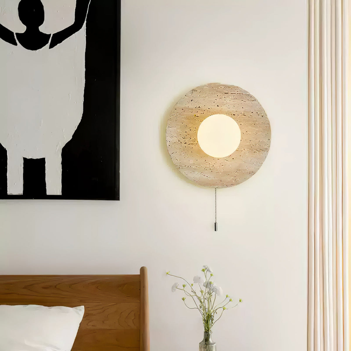 Tavik Bowl-Frame Travertine Wall Light