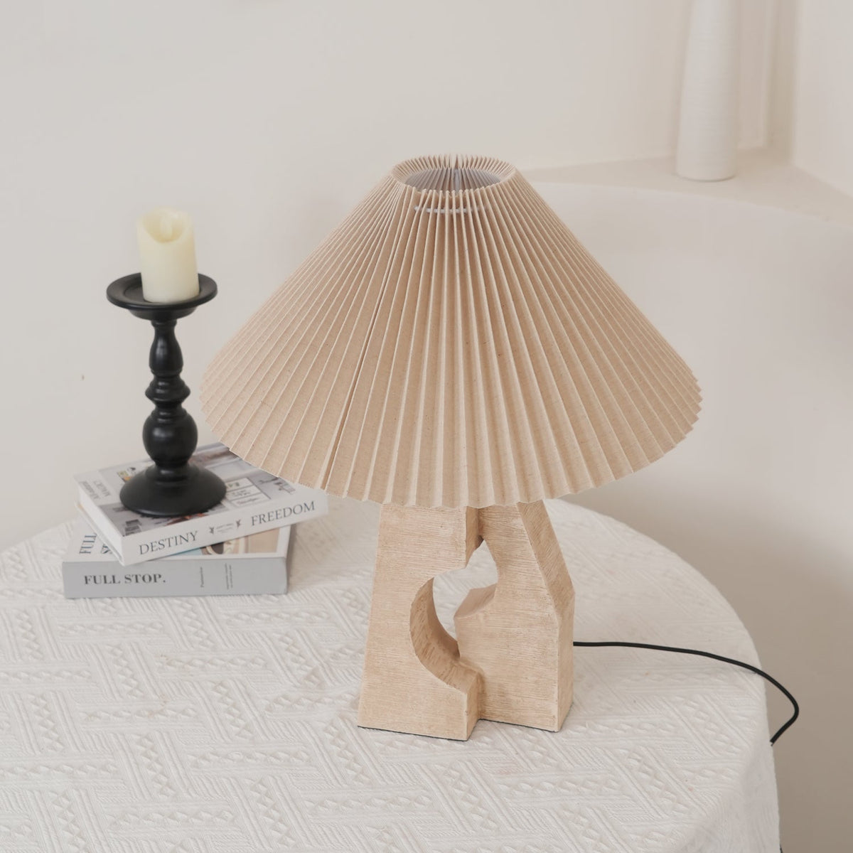 Arvinyra Sculptural Travertine Table Lamp