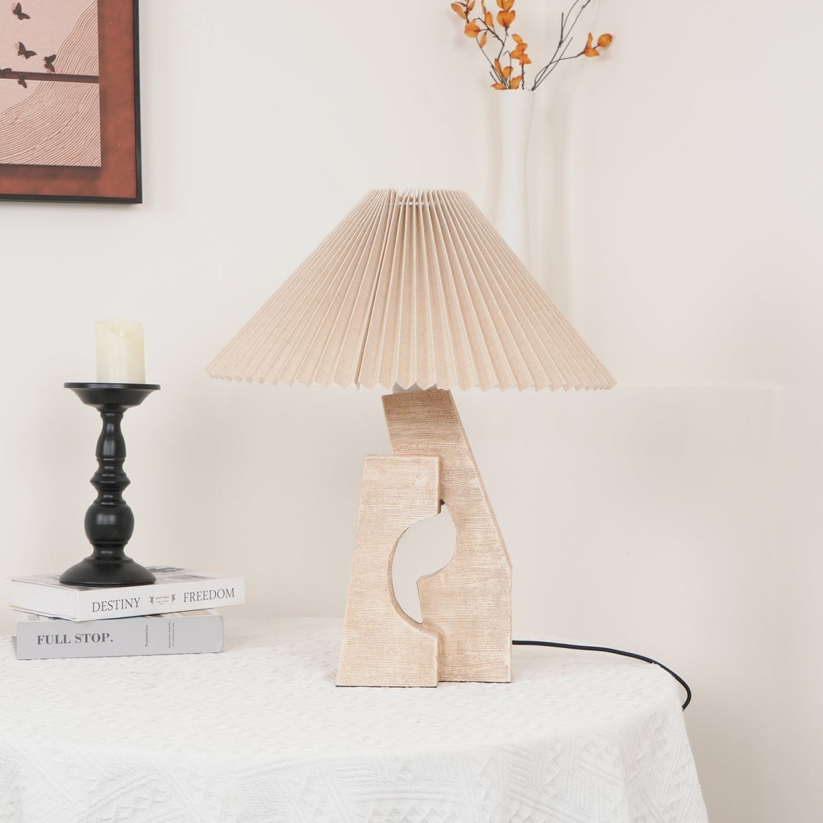 Arvinyra Sculptural Travertine Table Lamp