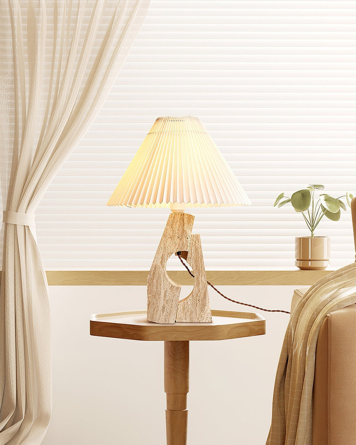 Arvinyra Sculptural Travertine Table Lamp