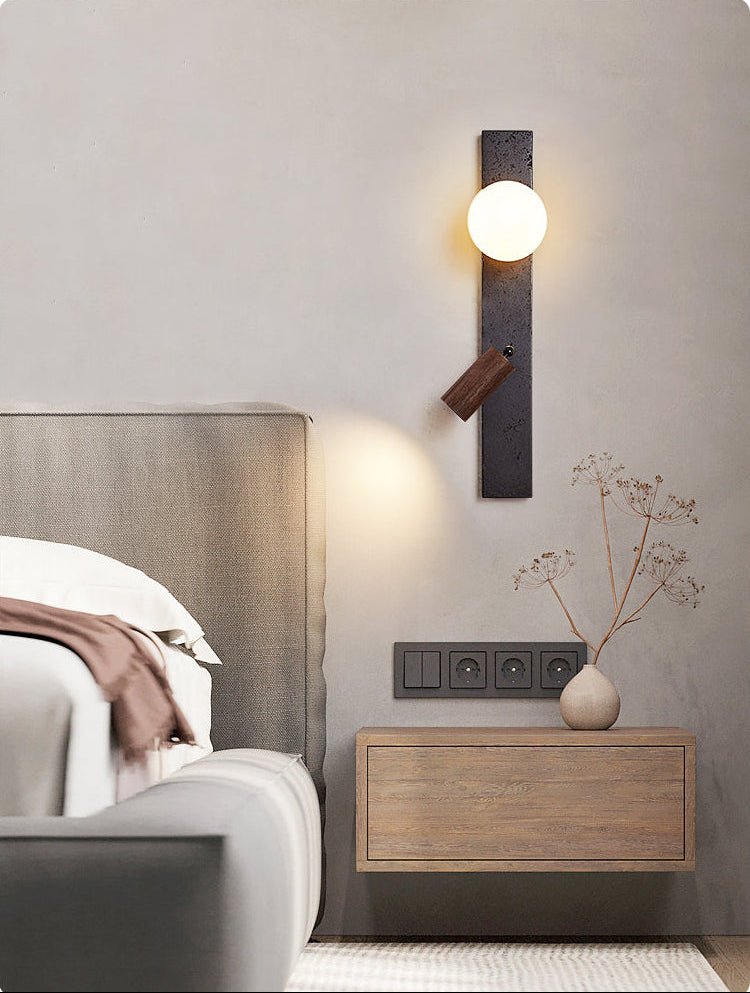 Nirv Beam Black Travertine Modern Wall Lamp