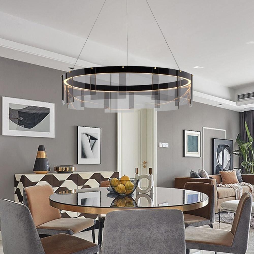 Eireriel Chandelier LED Ring Black Glass Modern