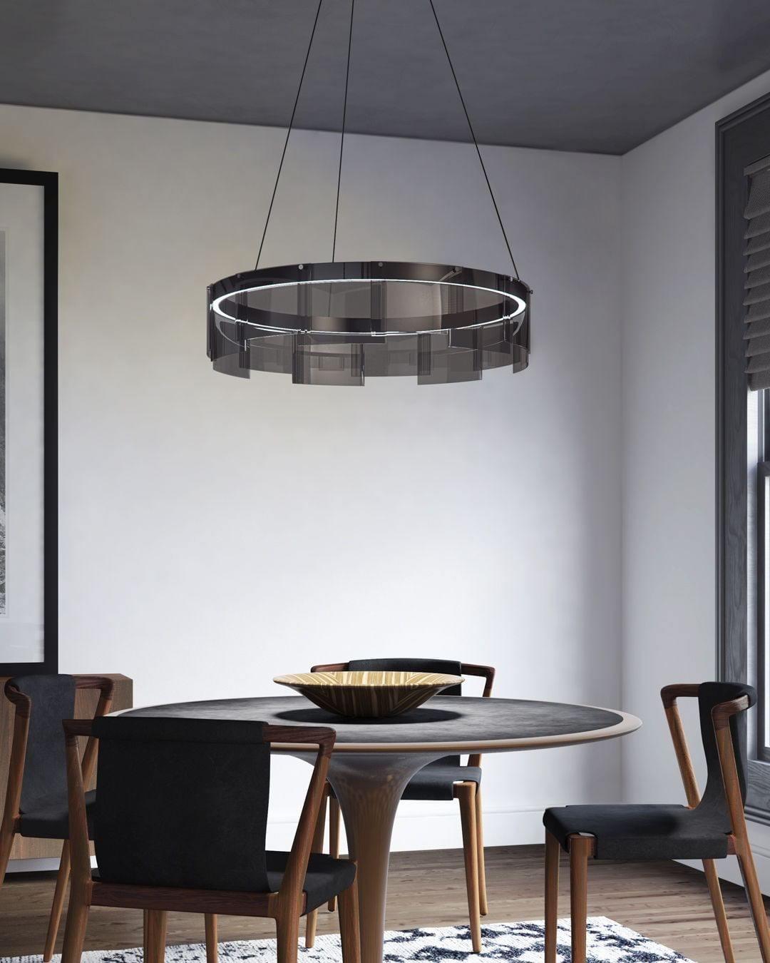 Eireriel Chandelier LED Ring Black Glass Modern