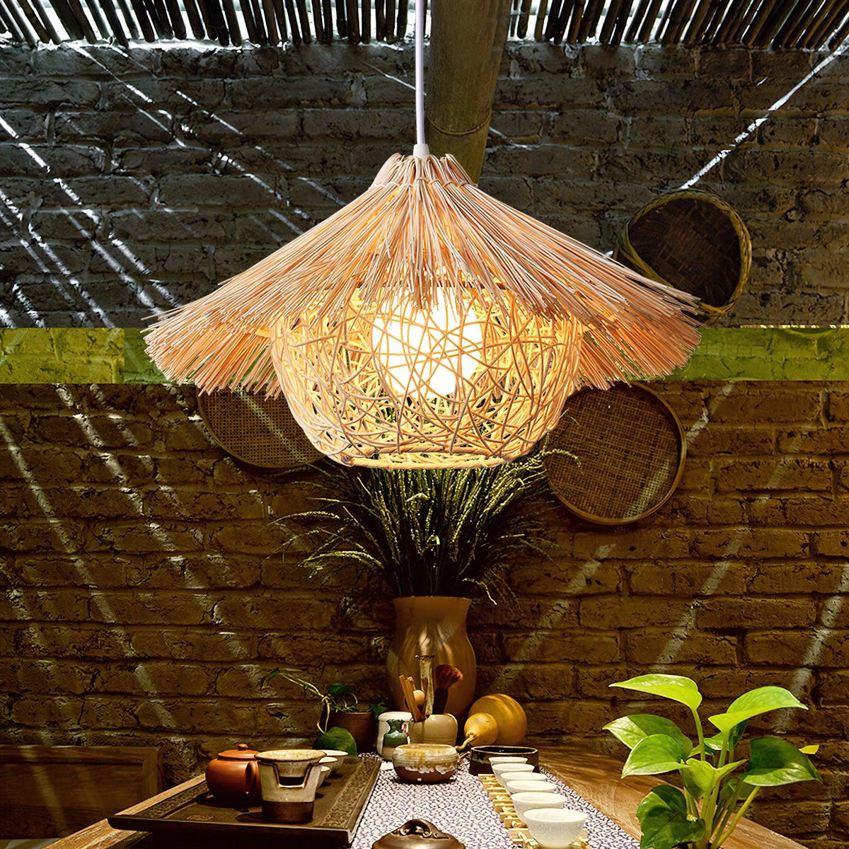 Sunell Straw Hat Rattan Pendant Light