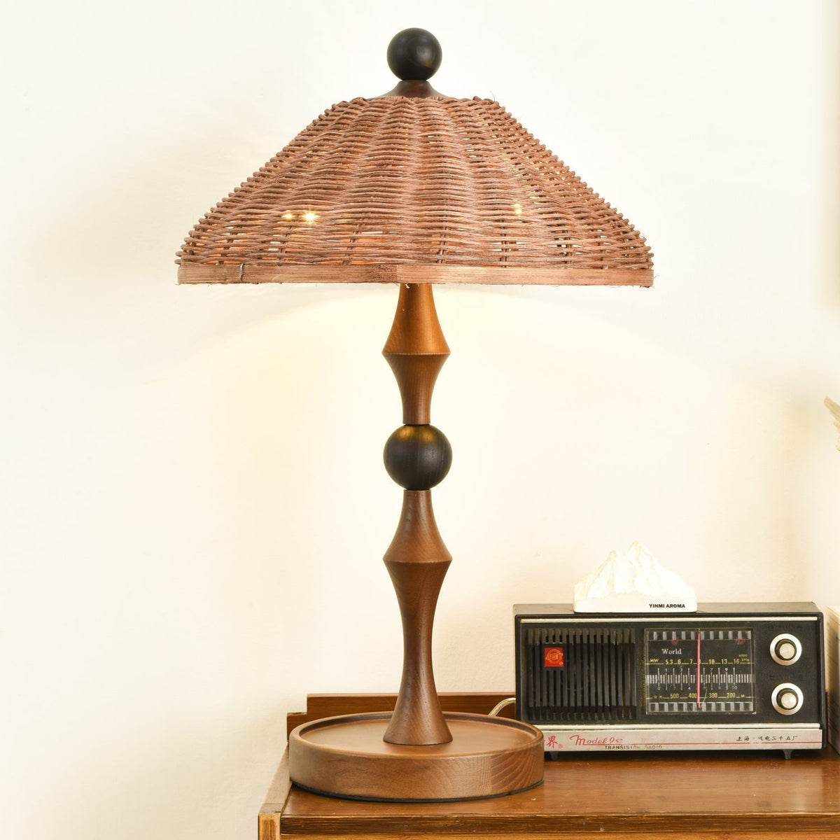 Miran Wood Rattan Vintage Table Lamp