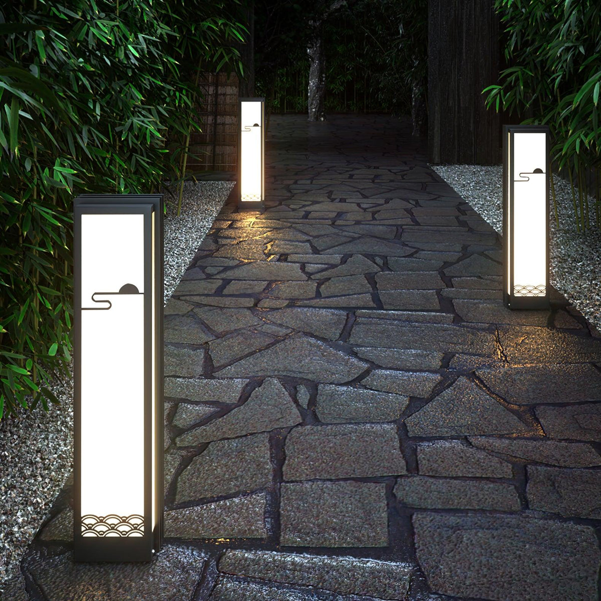 Rivenena Outdoor Light Rectangular Sunrise Pattern Minimalist Garden