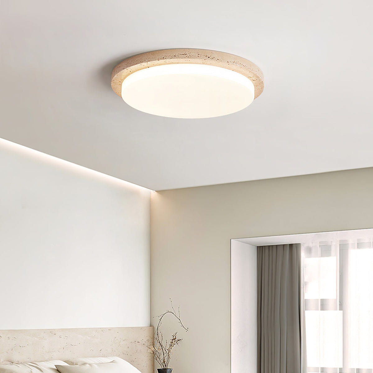 Tavisella Smooth-Rim Travertine Ceiling Light