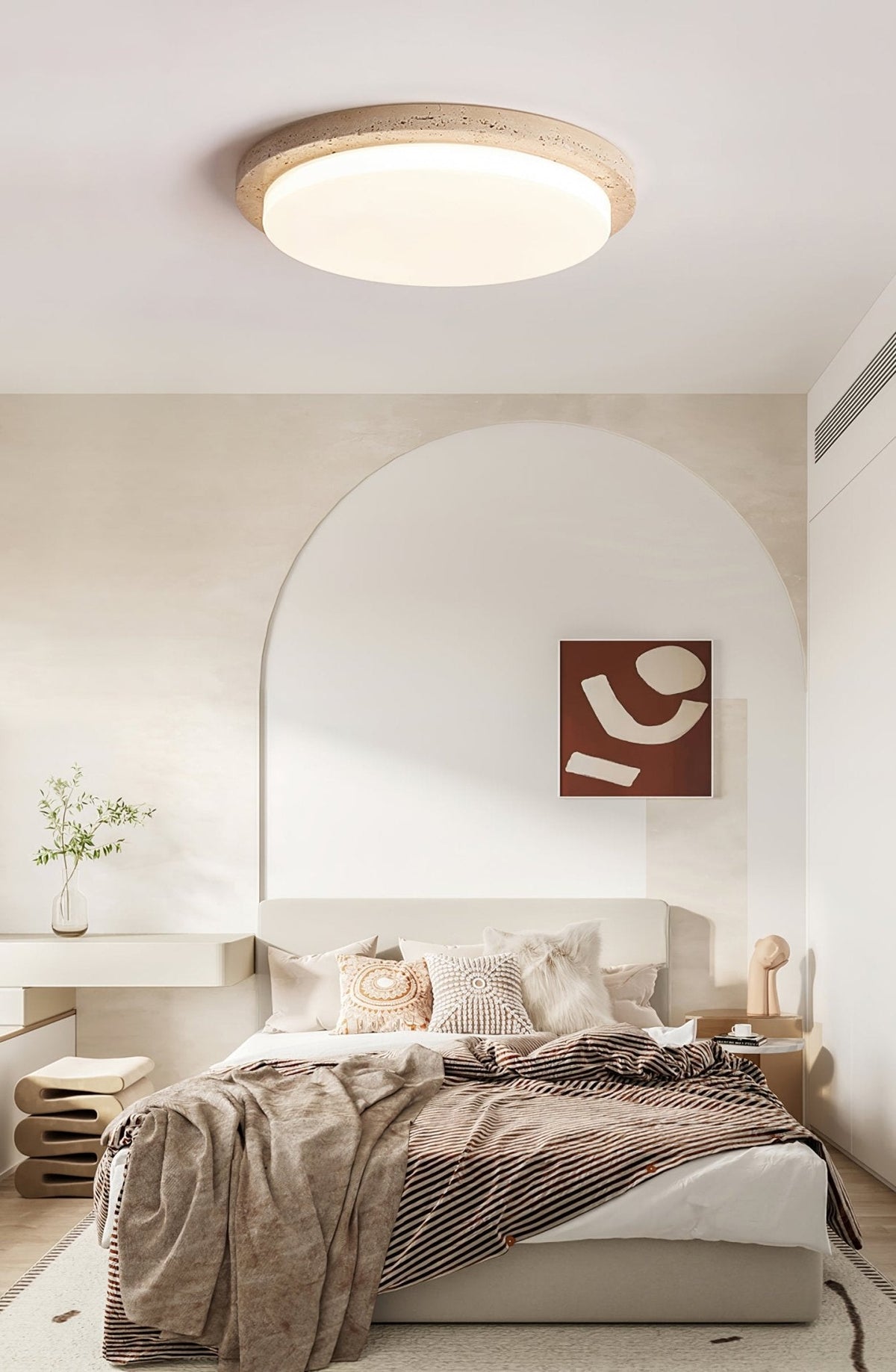 Tavisella Smooth-Rim Travertine Ceiling Light
