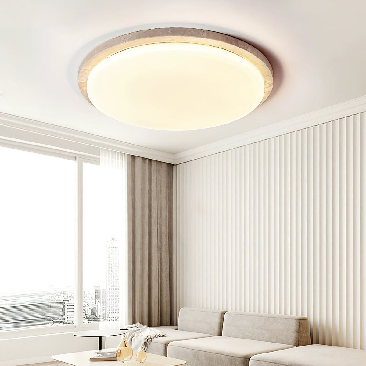 Tavisella Smooth-Rim Travertine Ceiling Light