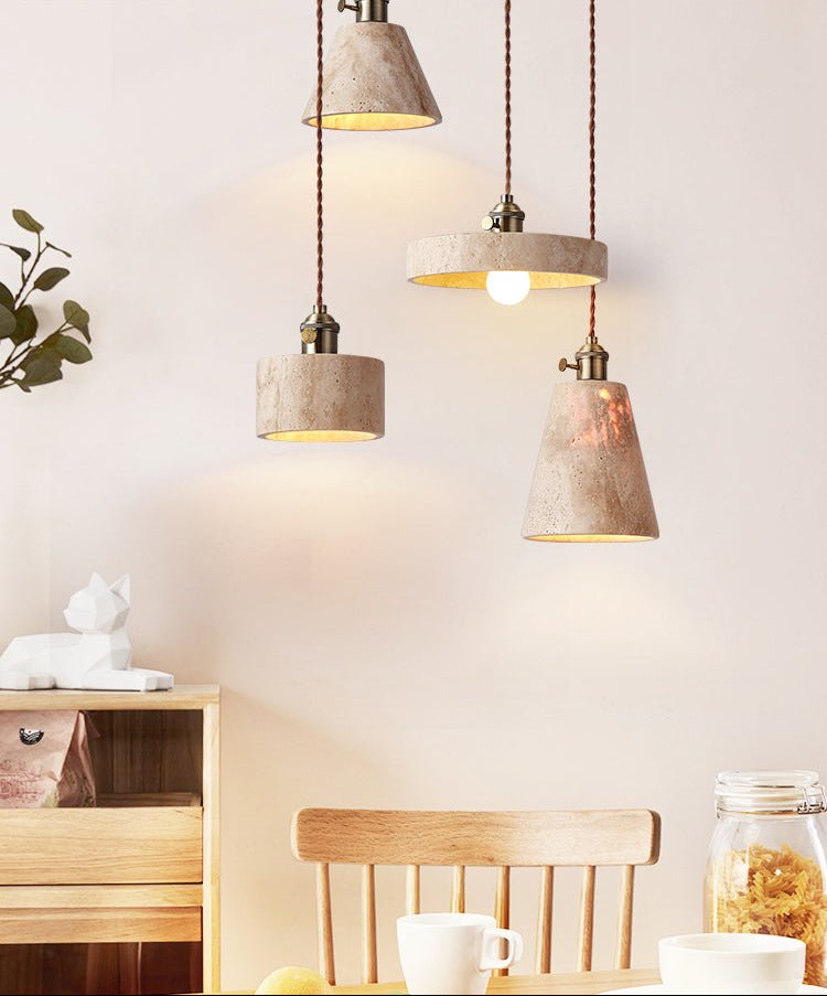 Ralv Minimalist Yellow Travertine Pendant Light Set