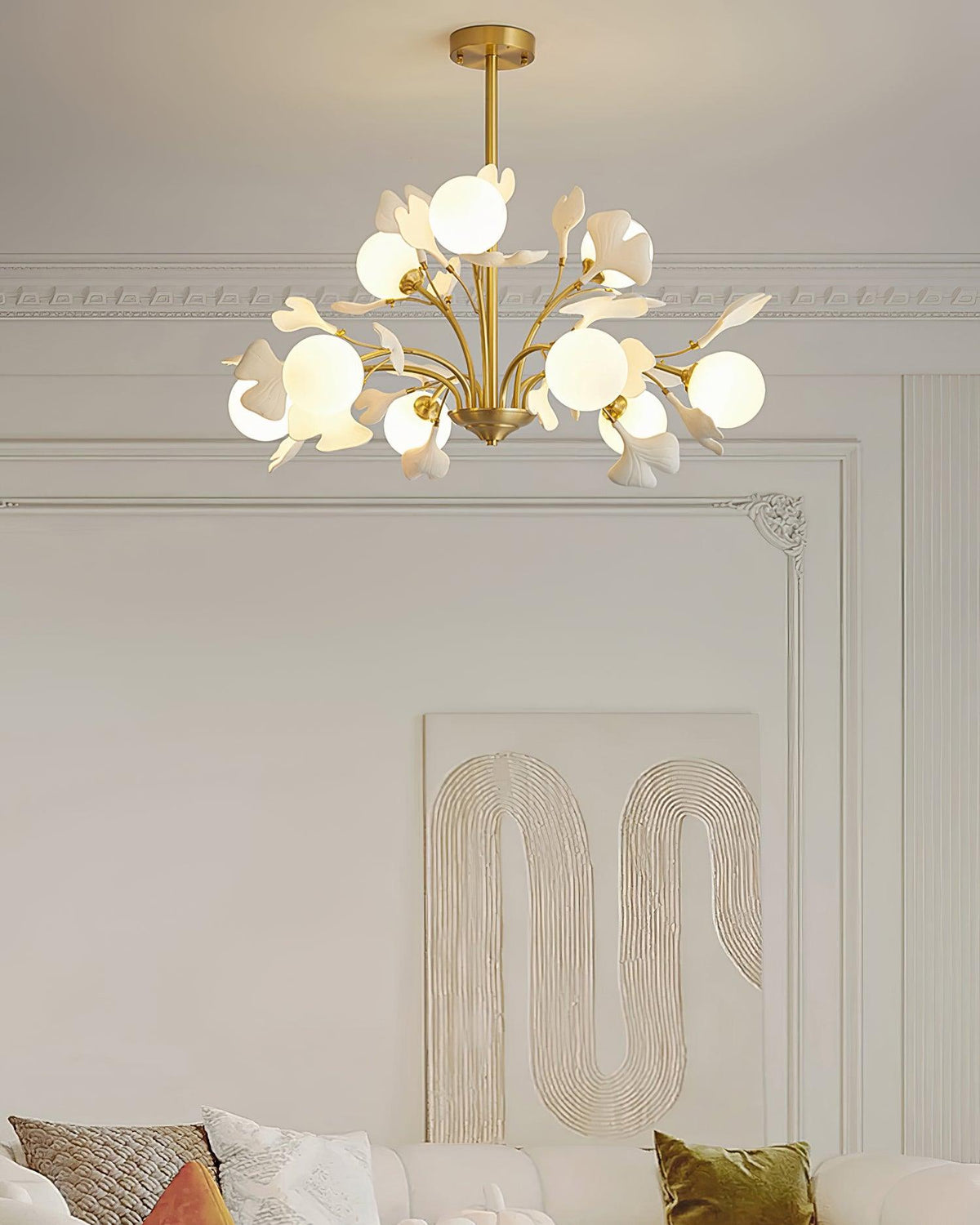 Dorvel Chandelier Ginkgo Leaf Brass Ceramic Glass