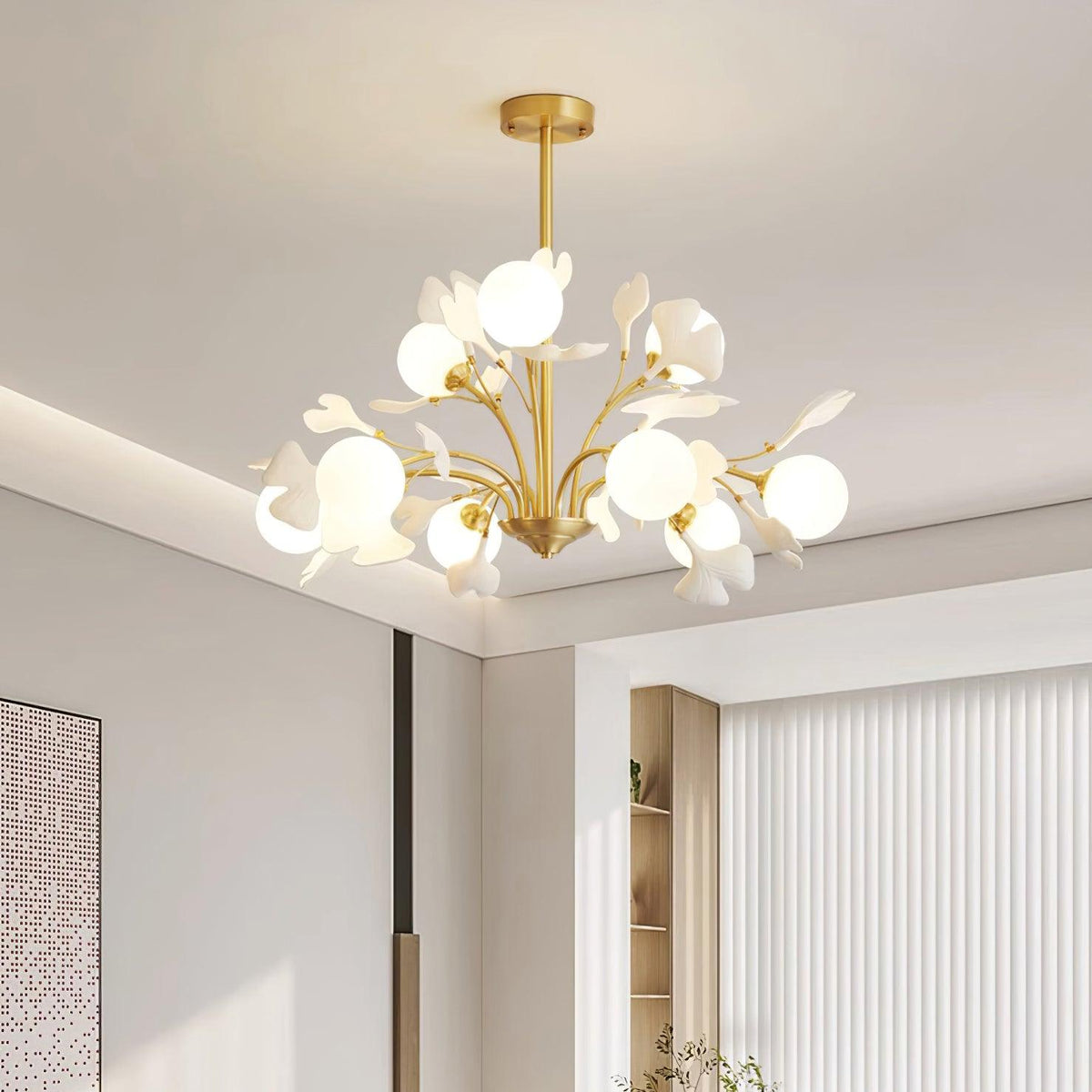 Dorvel Chandelier Ginkgo Leaf Brass Ceramic Glass
