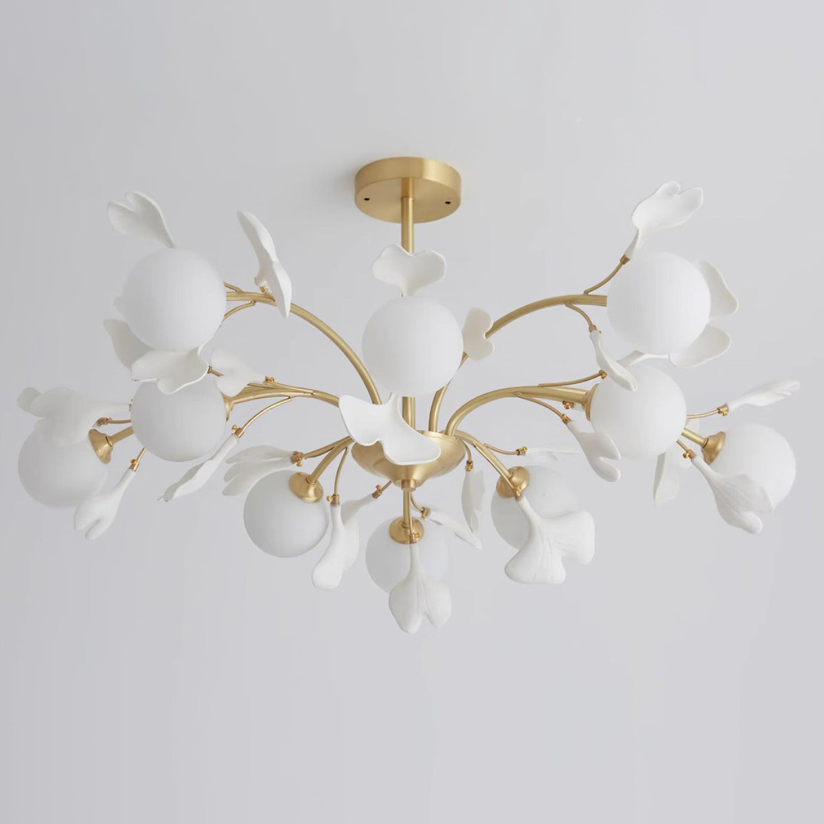 Dorvel Chandelier Ginkgo Leaf Brass Ceramic Glass