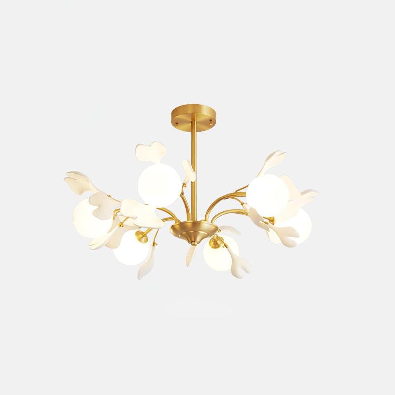 Dorvel Chandelier Ginkgo Leaf Brass Ceramic Glass