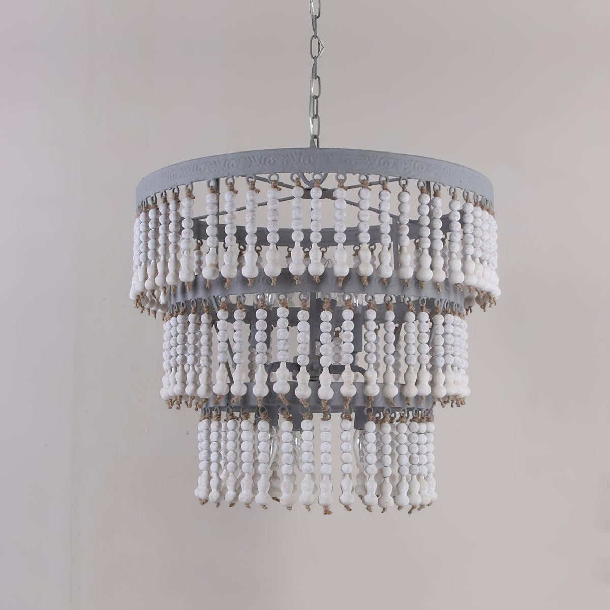 Aldaneon Chandelier Three Tiered Wood Beaded