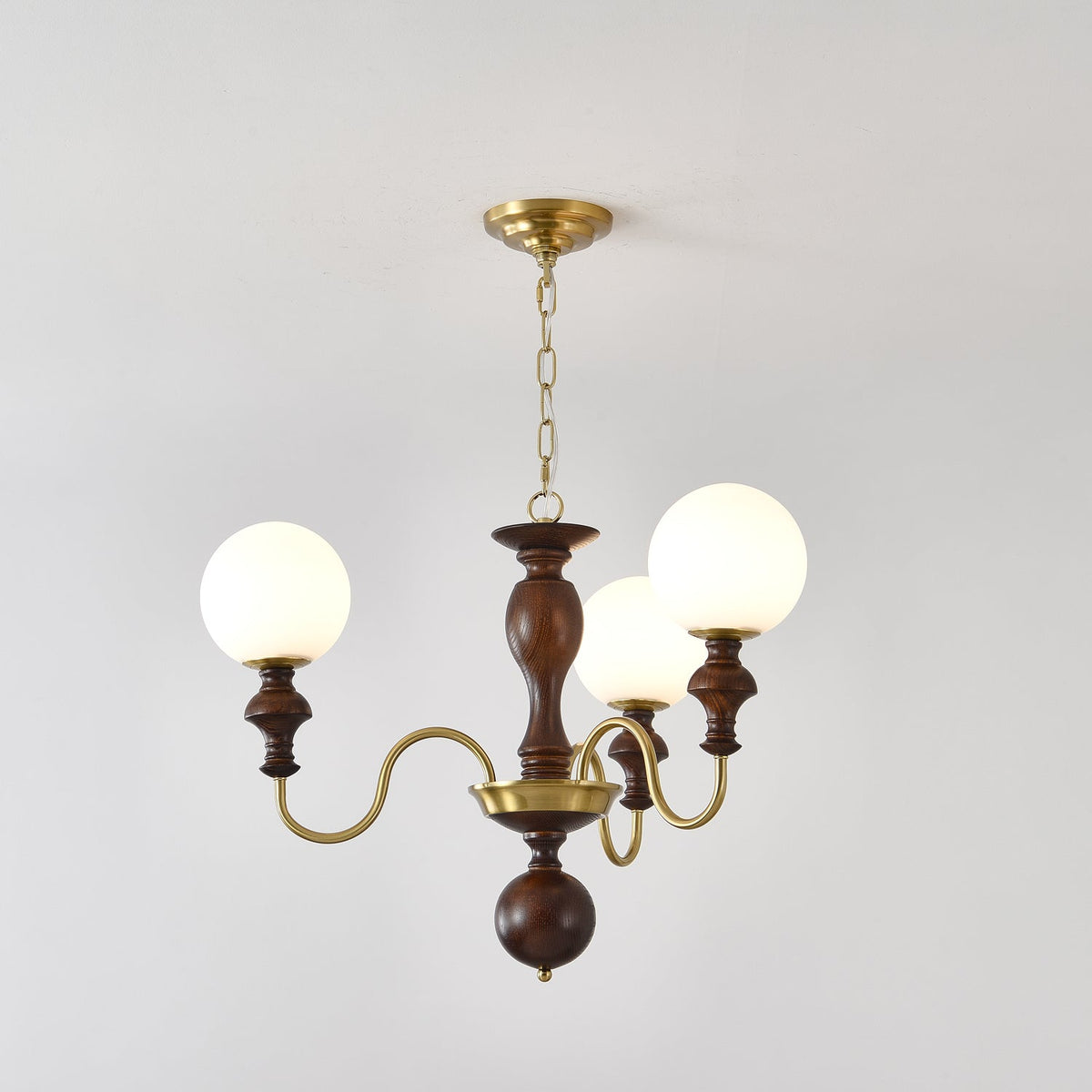 Indris Chandelier Wood & Brass Timeless Globe