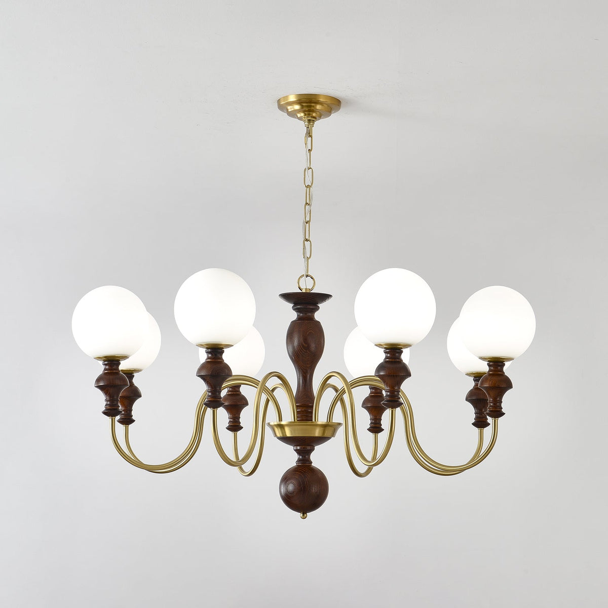 Indris Chandelier Wood & Brass Timeless Globe