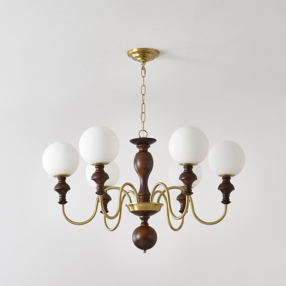 Indris Chandelier Wood & Brass Timeless Globe