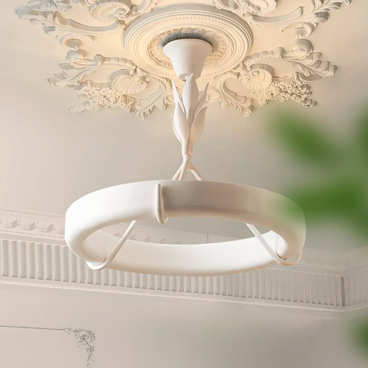 Eixor Chandelier Plaster White Floral Shape Minimalist
