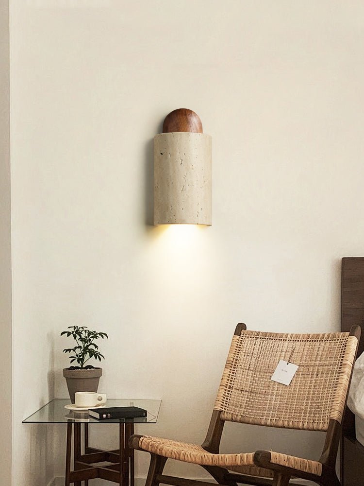Zyphe Natural Yellow Travertine Capsule Wall Lamp