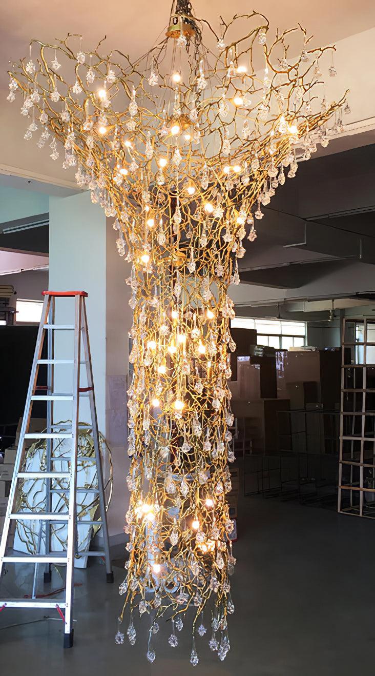 Abeleisa Tree Branch Staircase Brass Crystal Chandelier