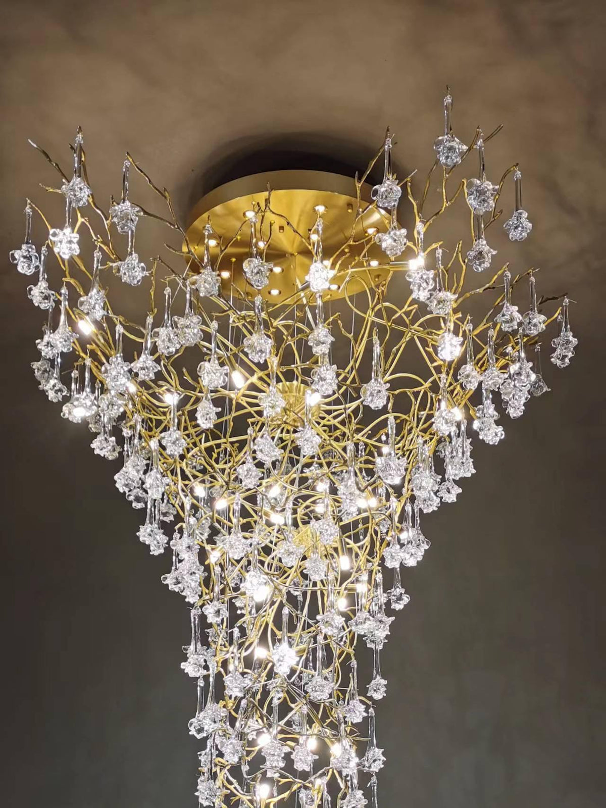 Abeleisa Tree Branch Staircase Brass Crystal Chandelier