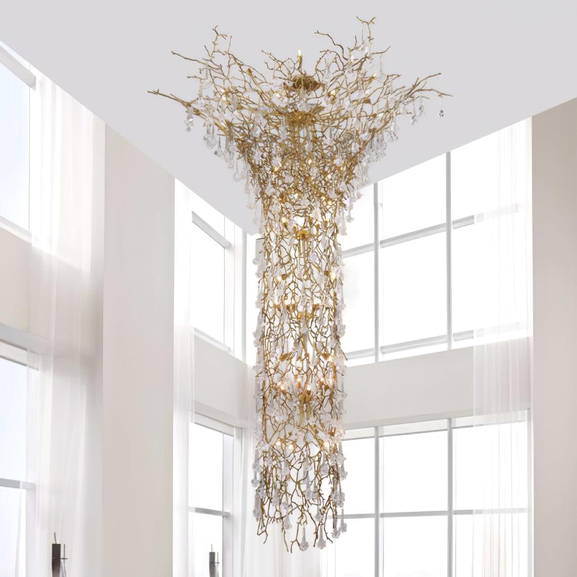 Abeleisa Tree Branch Staircase Brass Crystal Chandelier