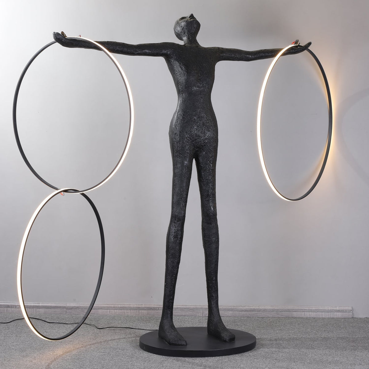 Eclipsa Dual-Ring Sculptural Black Floor Lamp