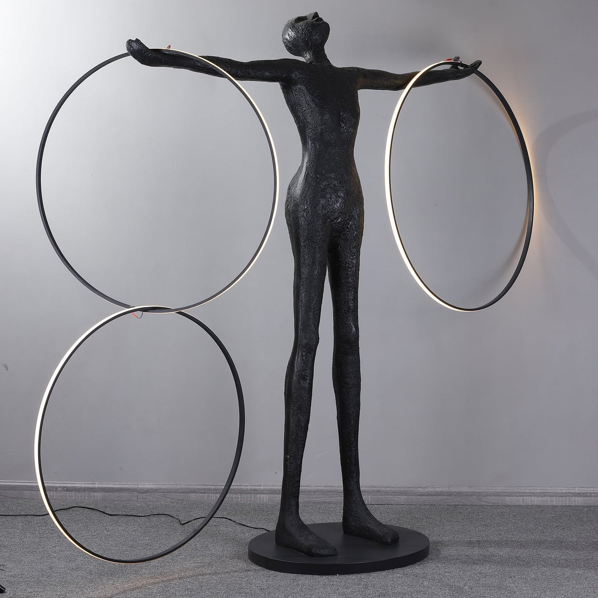 Eclipsa Dual-Ring Sculptural Black Floor Lamp