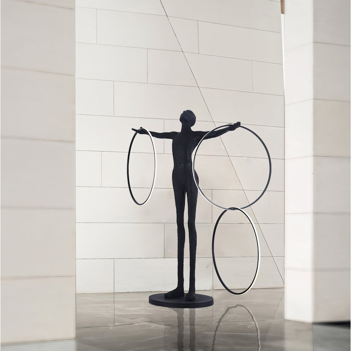 Eclipsa Dual-Ring Sculptural Black Floor Lamp