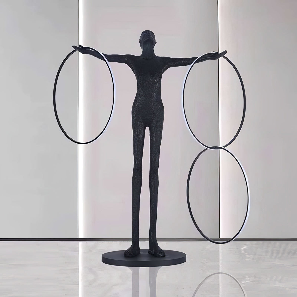 Eclipsa Dual-Ring Sculptural Black Floor Lamp