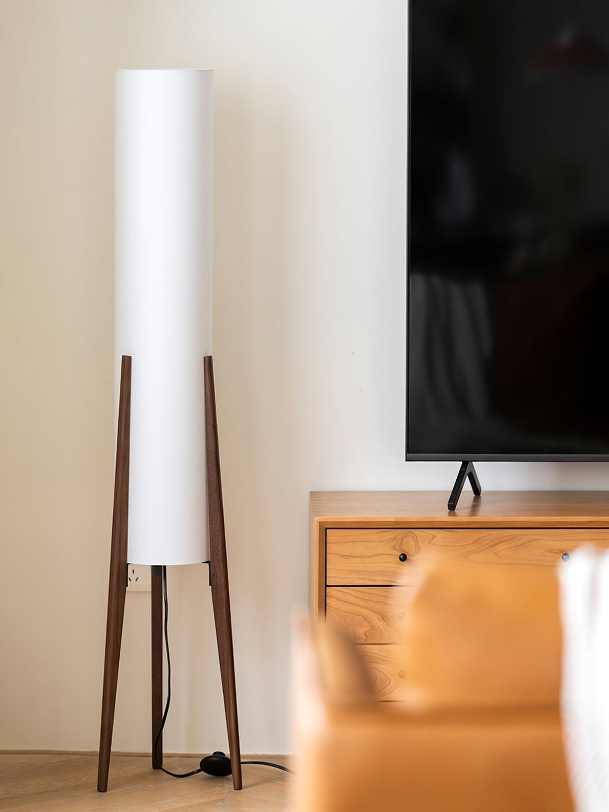 Triluxe Wood & Fabric Modern Floor Lamp