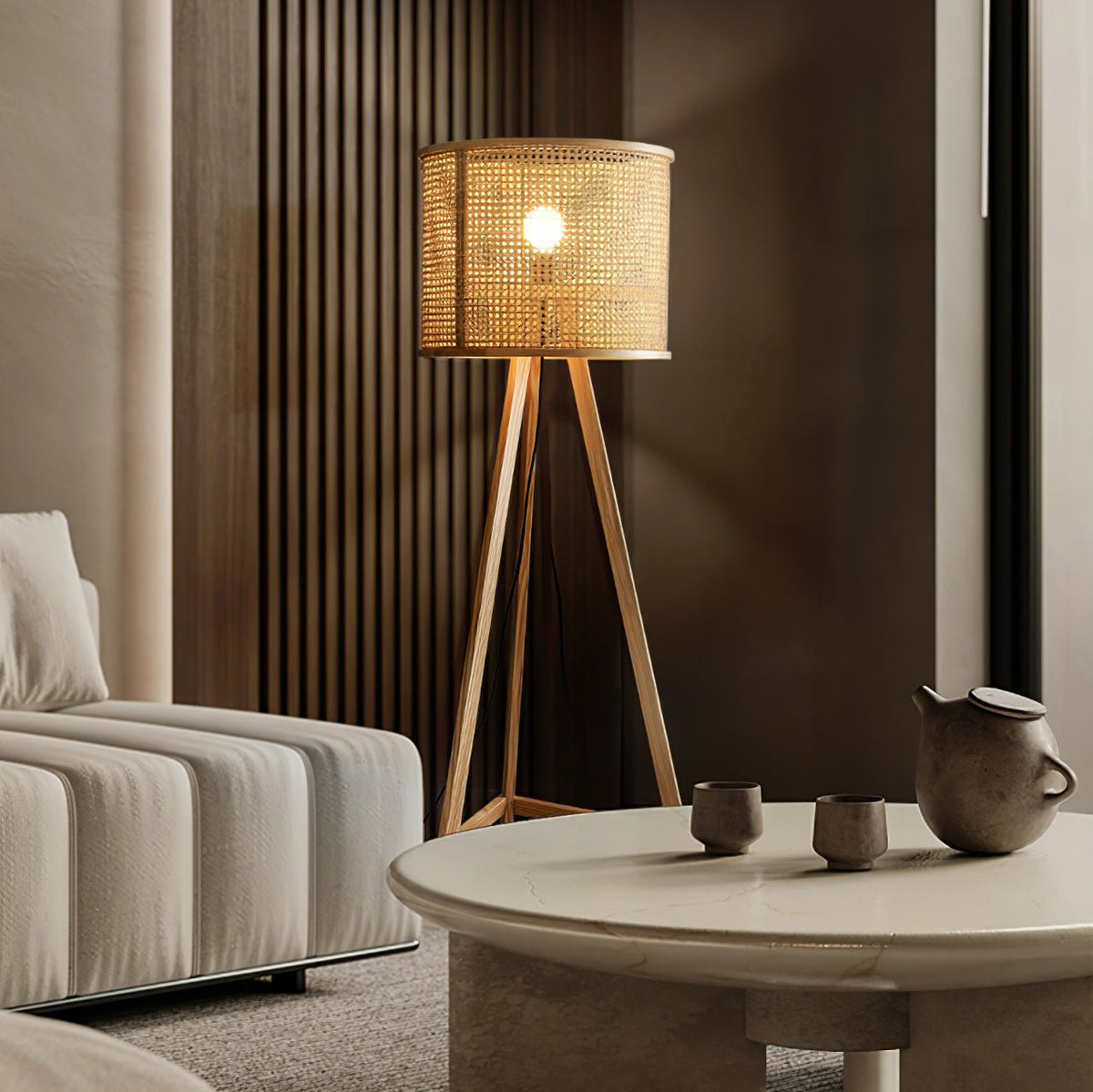 Olsolyra Rattan Woven Tripod Floor Lamp