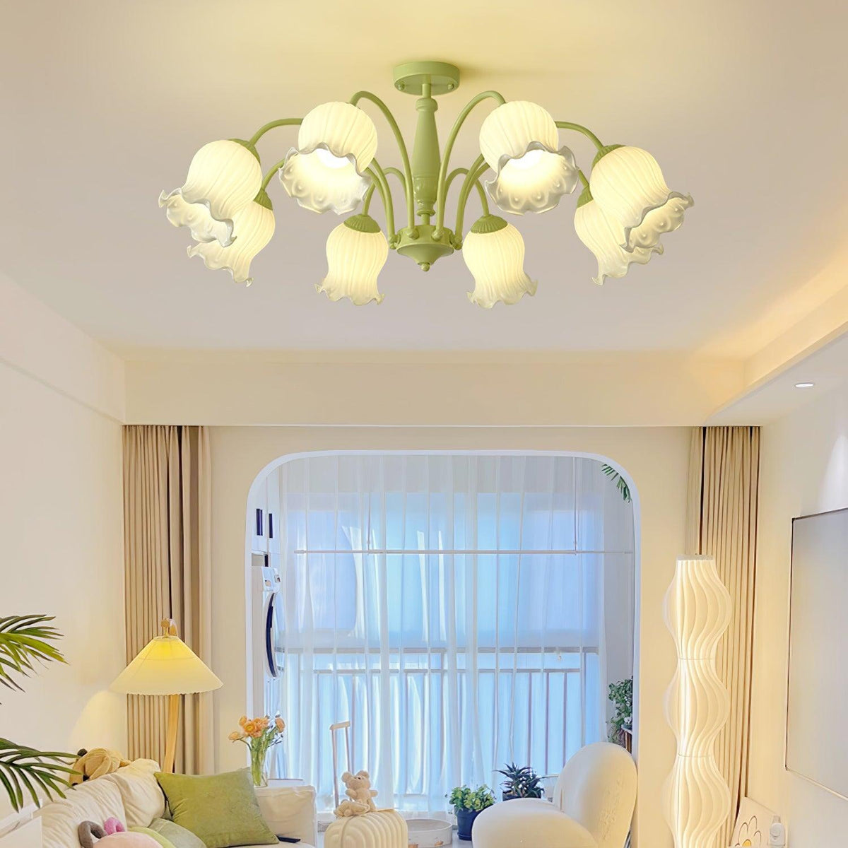 Ibis Trumpet Chandelier Floral Pastel Glass Petals