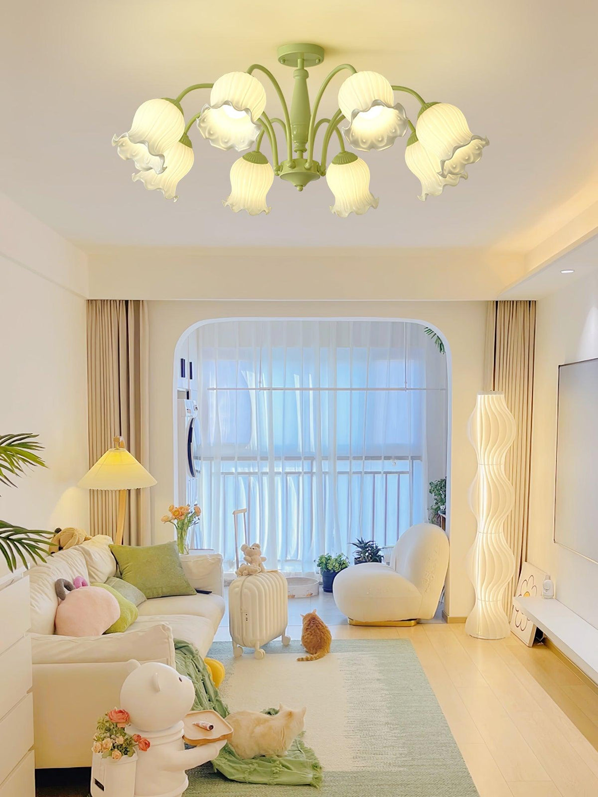 Ibis Trumpet Chandelier Floral Pastel Glass Petals