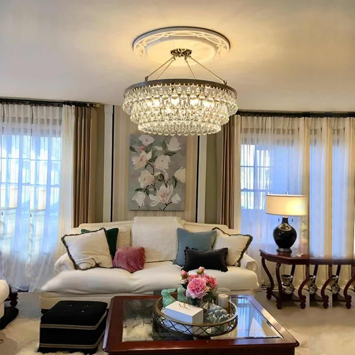 Avelis Postmodern Luxury Unique Tiered Crystal Chandelier