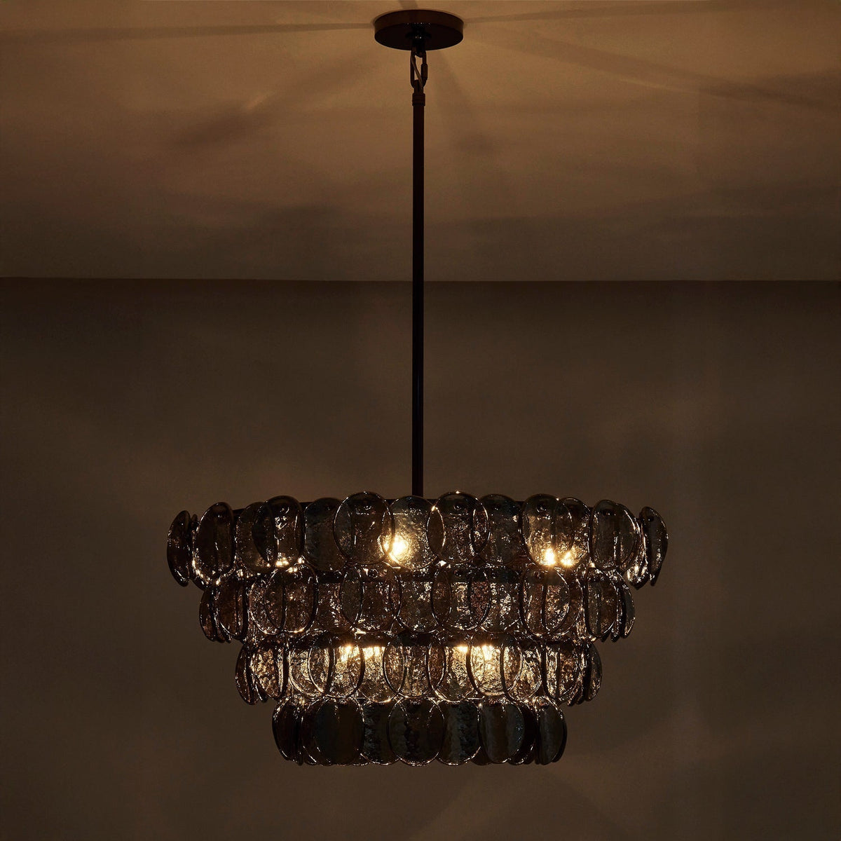 Lioroelle Chandelier Amber Glass Disc Fish Scale Brass