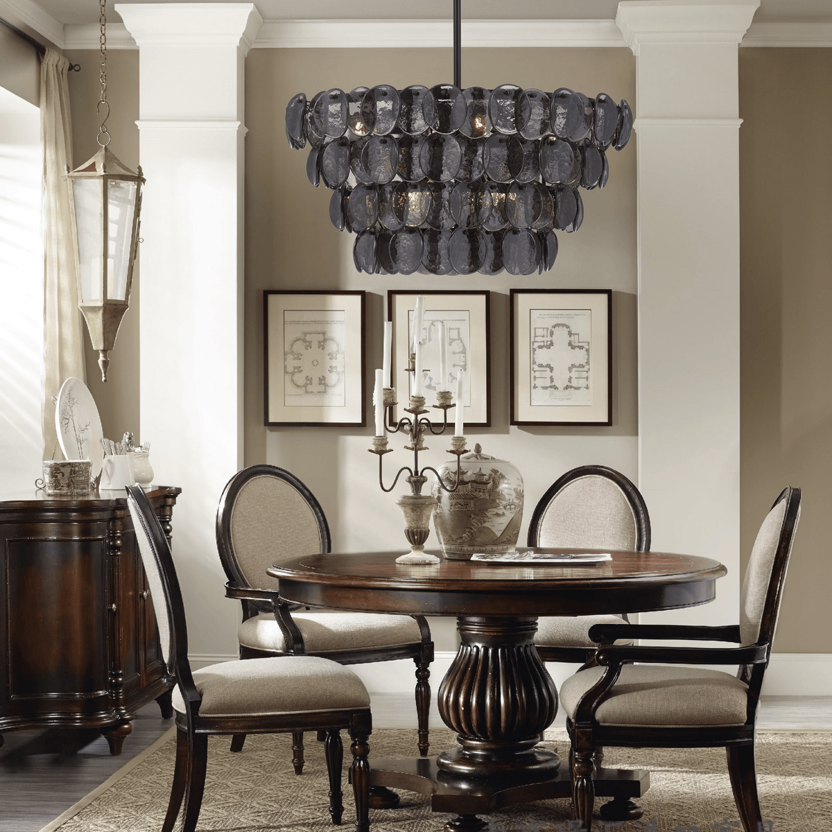 Lioroelle Chandelier Amber Glass Disc Fish Scale Brass