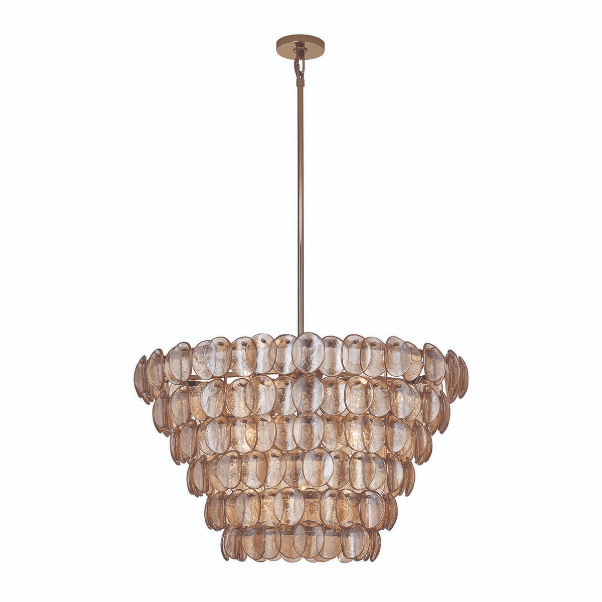 Celalella Chandelier Large Amber Glass Disc Fish Scale Brass