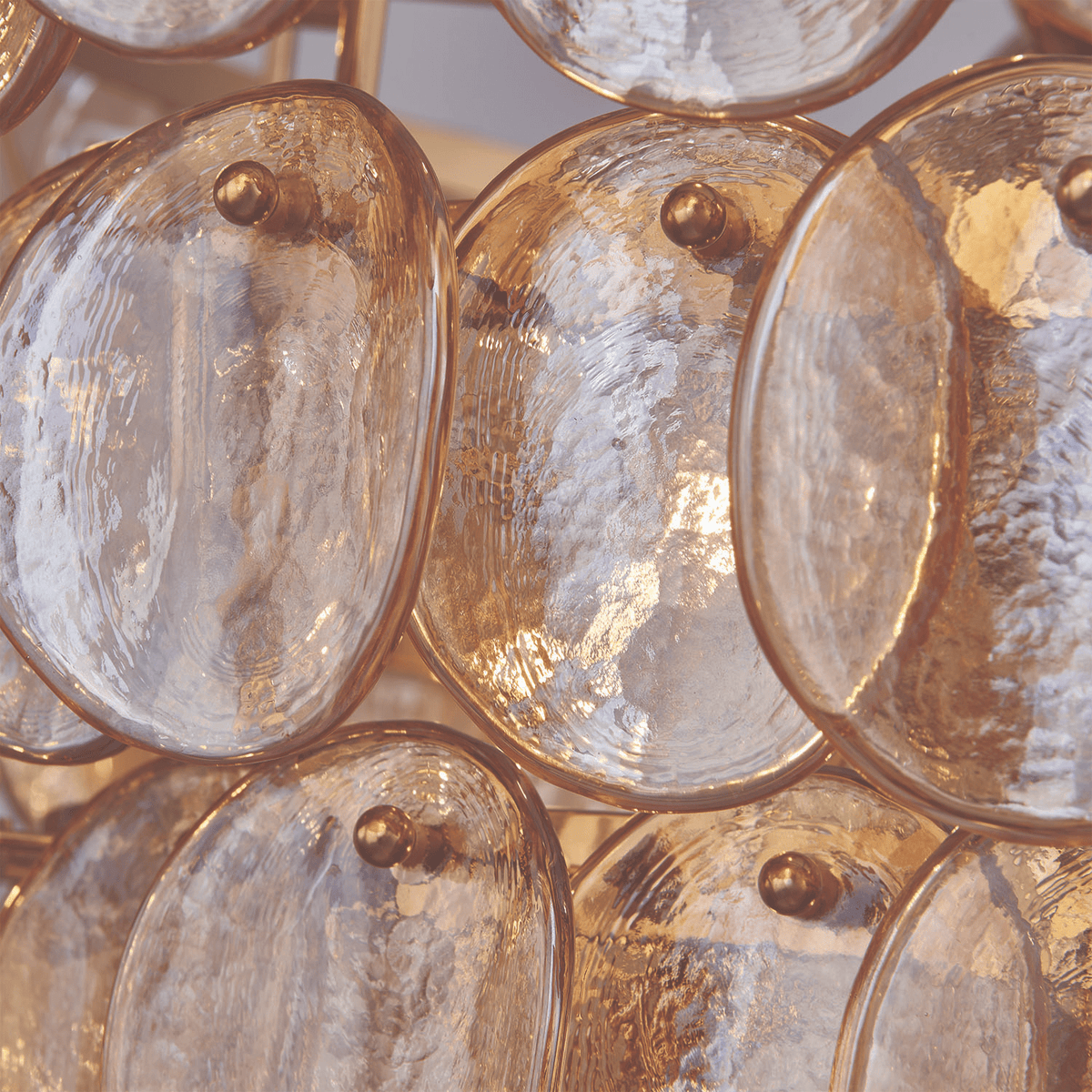 Celalella Chandelier Large Amber Glass Disc Fish Scale Brass