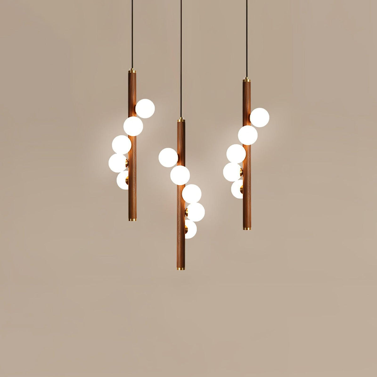 Rinenena Pendant Lamp Wooden Glass Linear