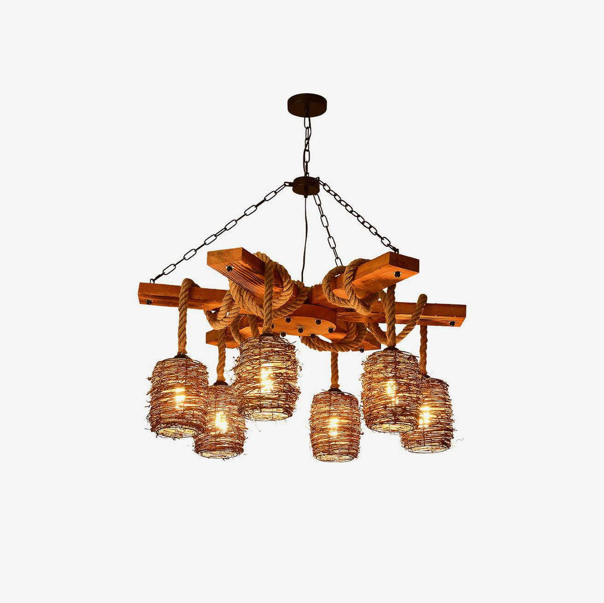 Rinoeon Chandelier Vintage Farmhouse Rattan Wooden