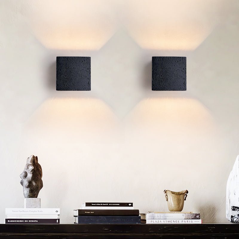Valeise Cube Black Travertine Wall Lamp