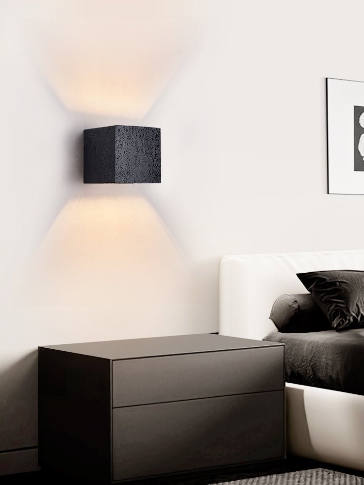 Valeise Cube Black Travertine Wall Lamp