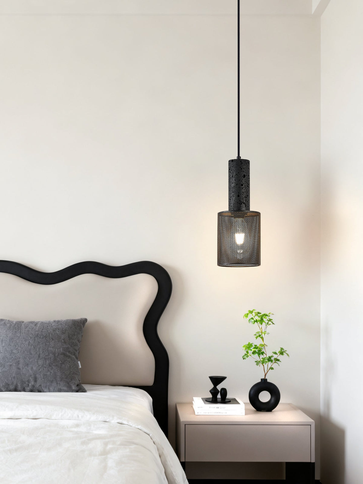 Mona Black Travertine Metal Mesh Pendant Lamp
