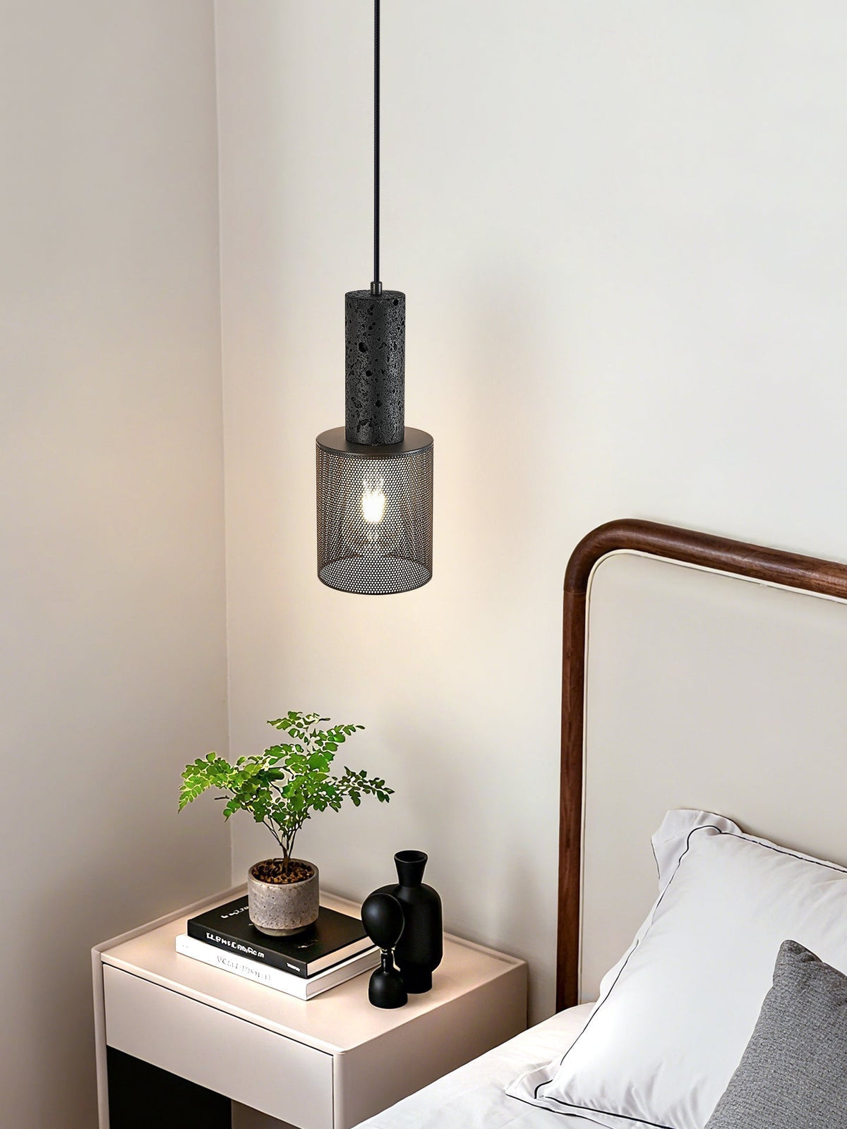 Mona Black Travertine Metal Mesh Pendant Lamp